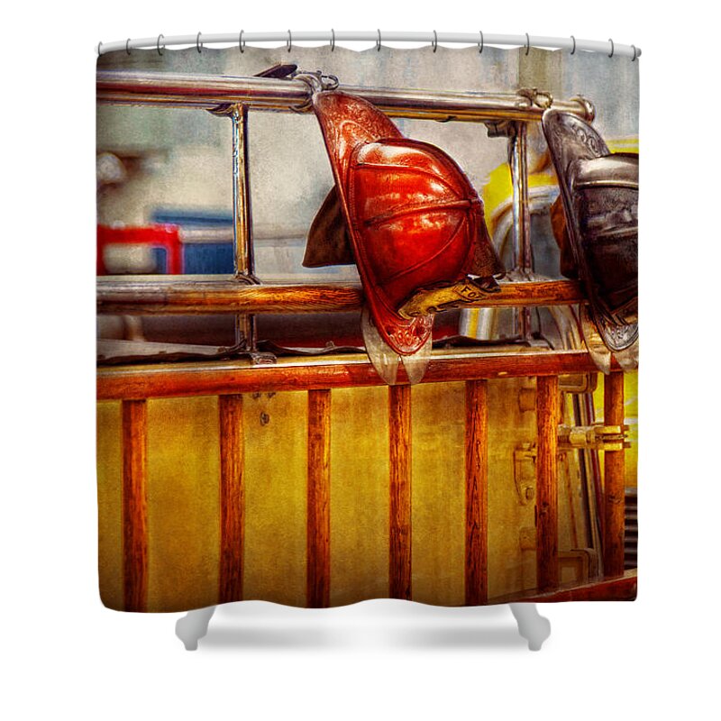 Savad Shower Curtain featuring the photograph Fireman - Hat - Waiting for a Hero by Mike Savad