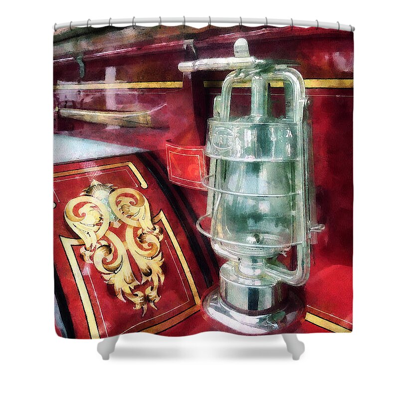 Lantern Shower Curtain featuring the photograph Fireman - Lantern on Old Fire Truck by Susan Savad