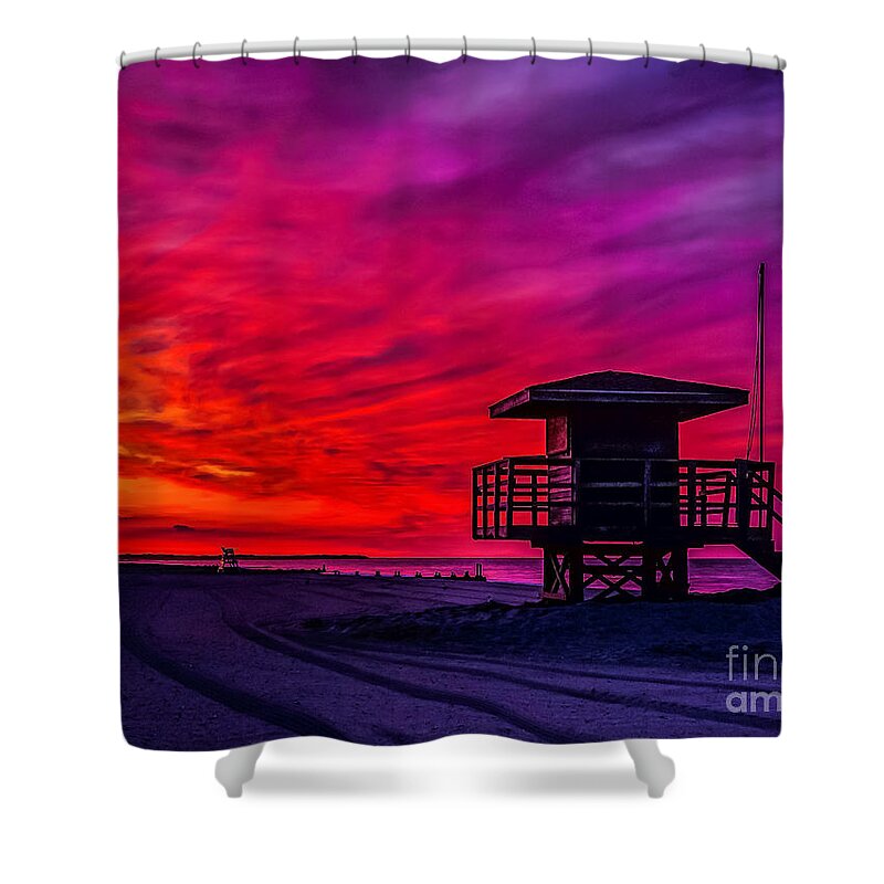 Dawn Shower Curtain featuring the photograph Firey Dawn at the Jersey Shore by Nick Zelinsky Jr