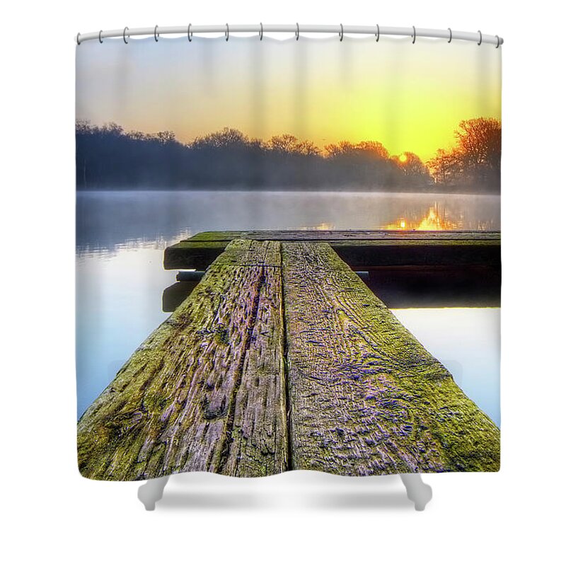 Tranquility Shower Curtain featuring the photograph First Light At The Pond by Andrew Thomas