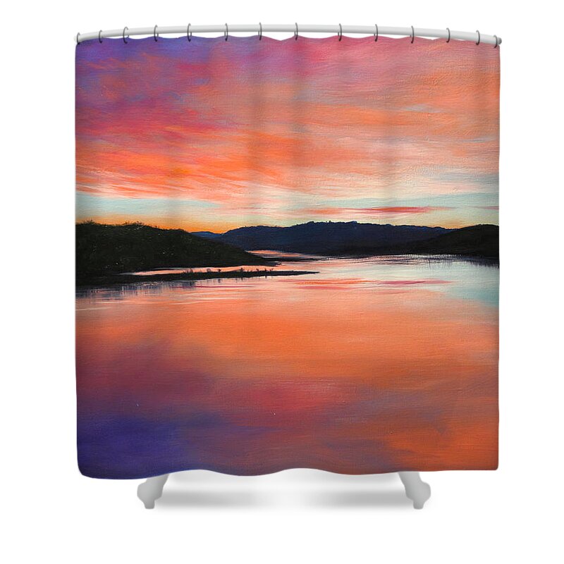 Landscapes Shower Curtain featuring the painting Arkansas River Sunrise by Glenn Beasley