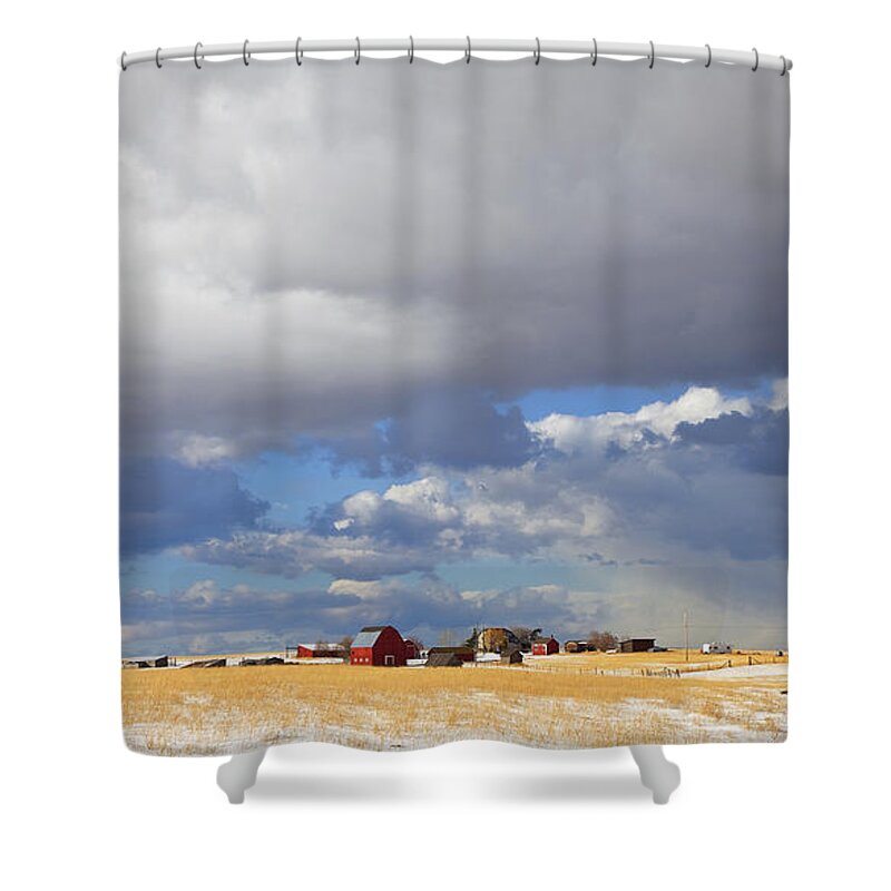 Farm Shower Curtain featuring the photograph First Snow On Storybook Farm by Theresa Tahara