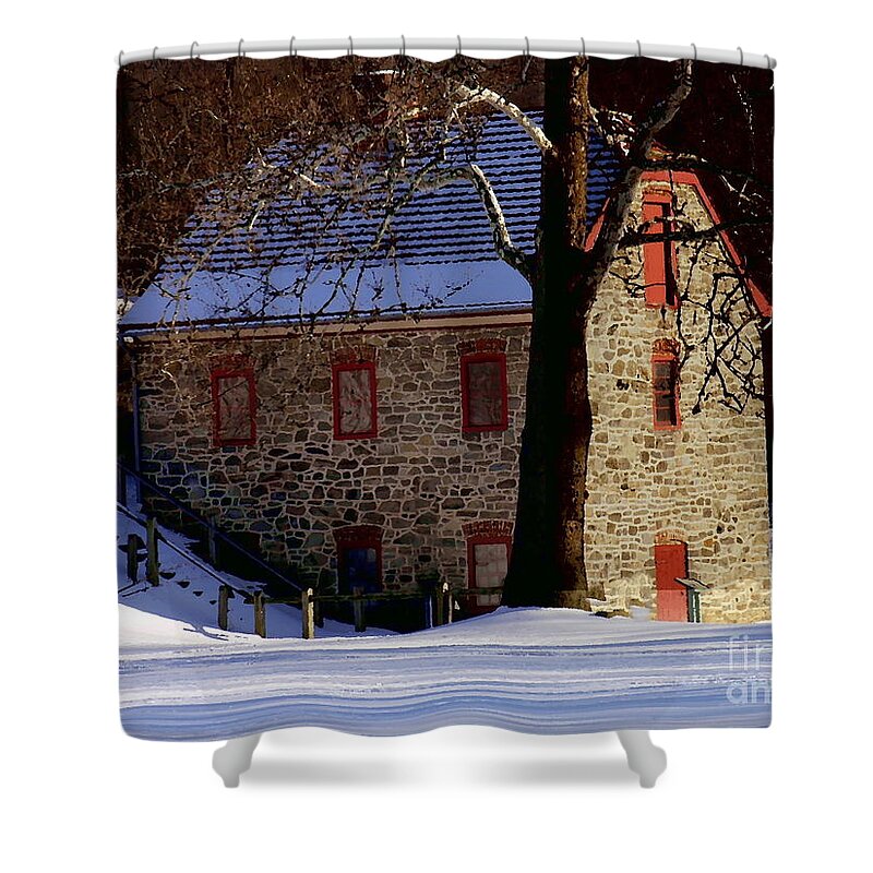 Bethlehem Pa Shower Curtain featuring the photograph First Waterworks in Country - Colonial Industrial Quarter - Bethlehem PA by Jacqueline M Lewis