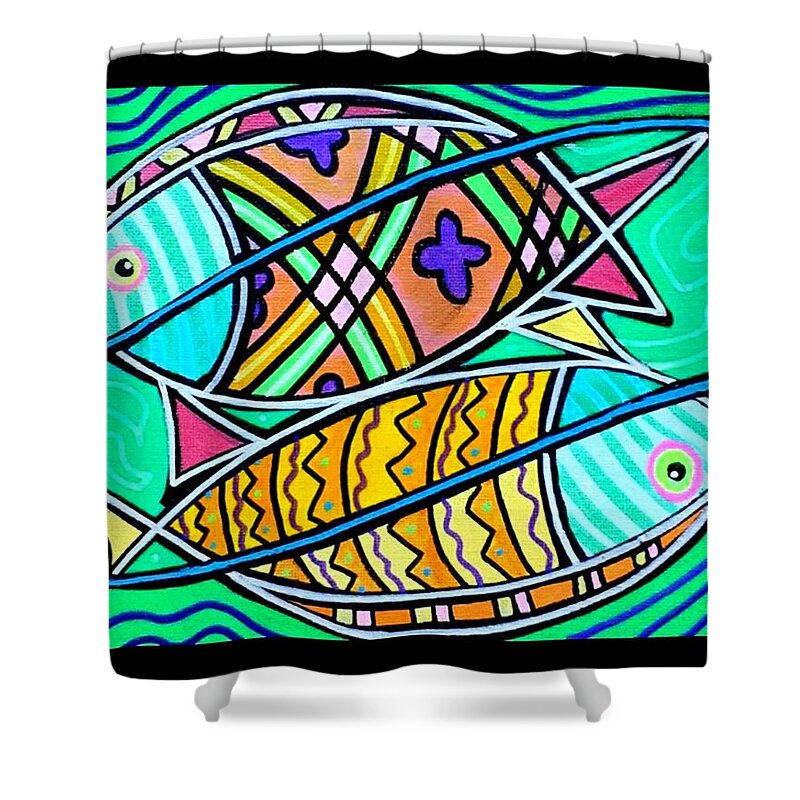 Fish Shower Curtain featuring the painting Fish Cousins by Jim Harris