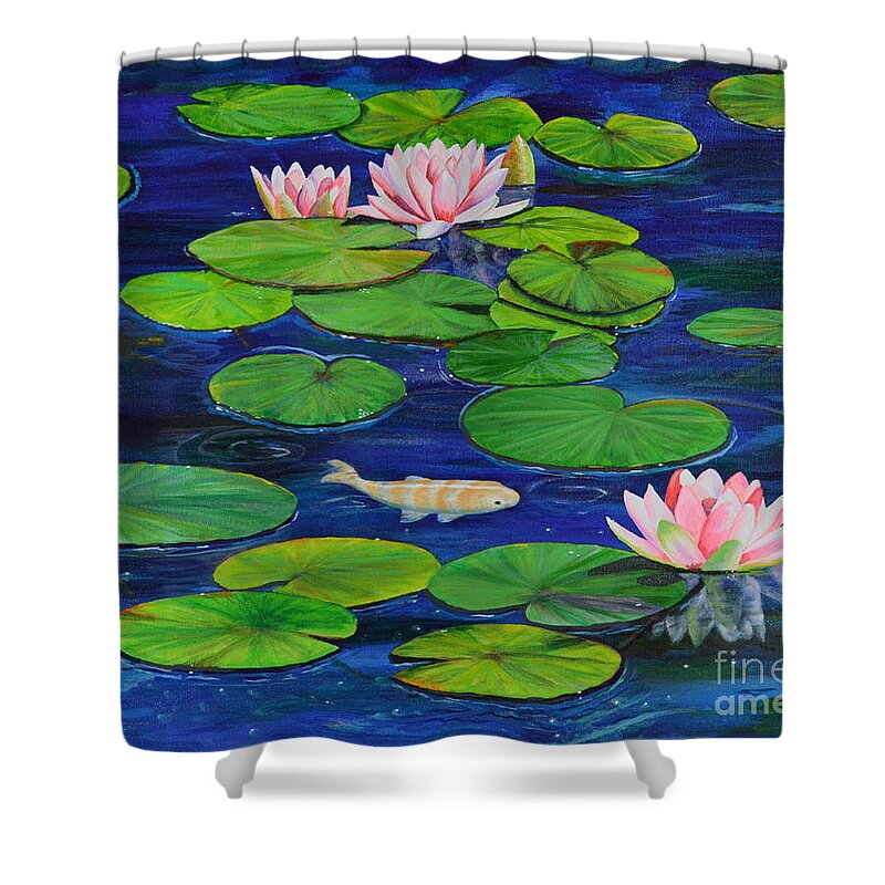 Fish Shower Curtain featuring the painting Tranquil Pond by Mary Scott