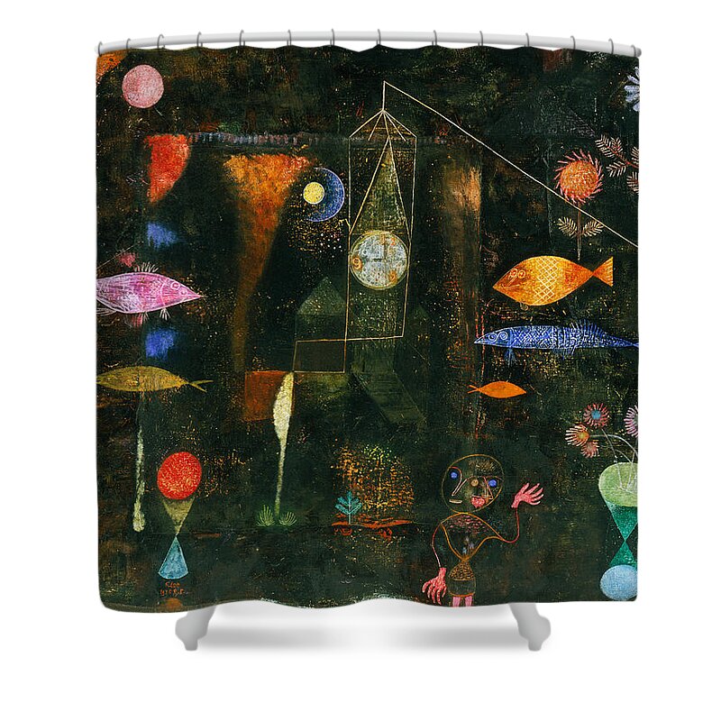Paul Klee Shower Curtain featuring the painting Fish Magic by Paul Klee