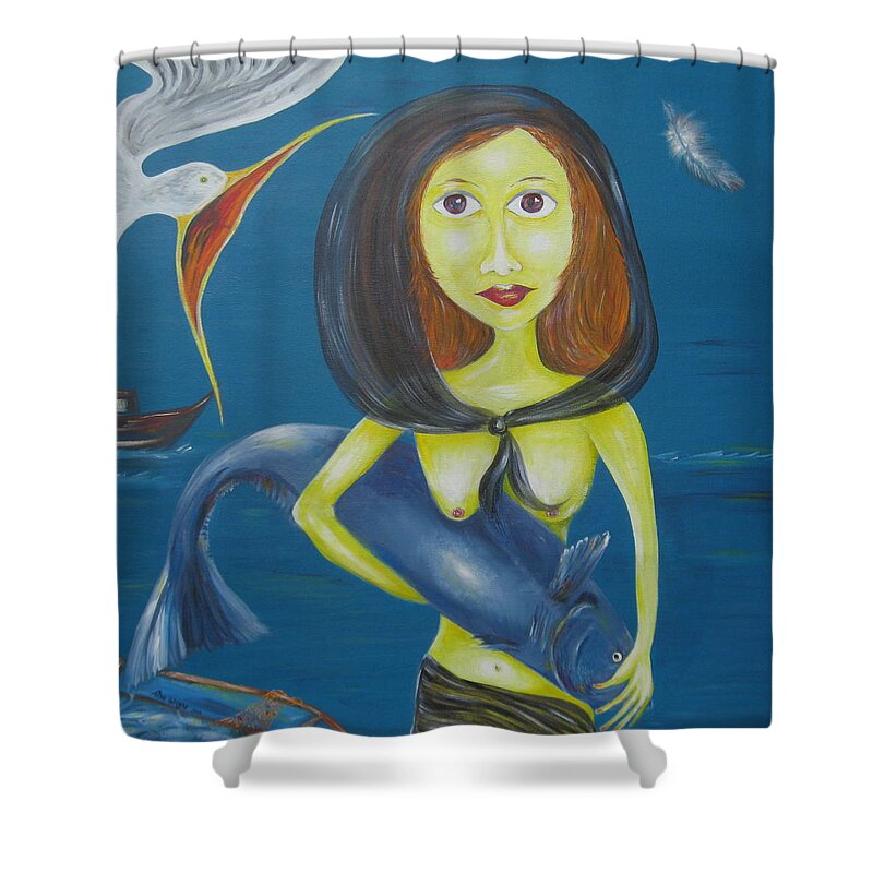 Surreal Shower Curtain featuring the painting Fish Sands by Susan Wright