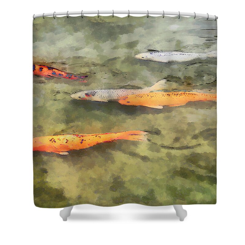 Koi Shower Curtain featuring the photograph Fish - School of Koi by Susan Savad