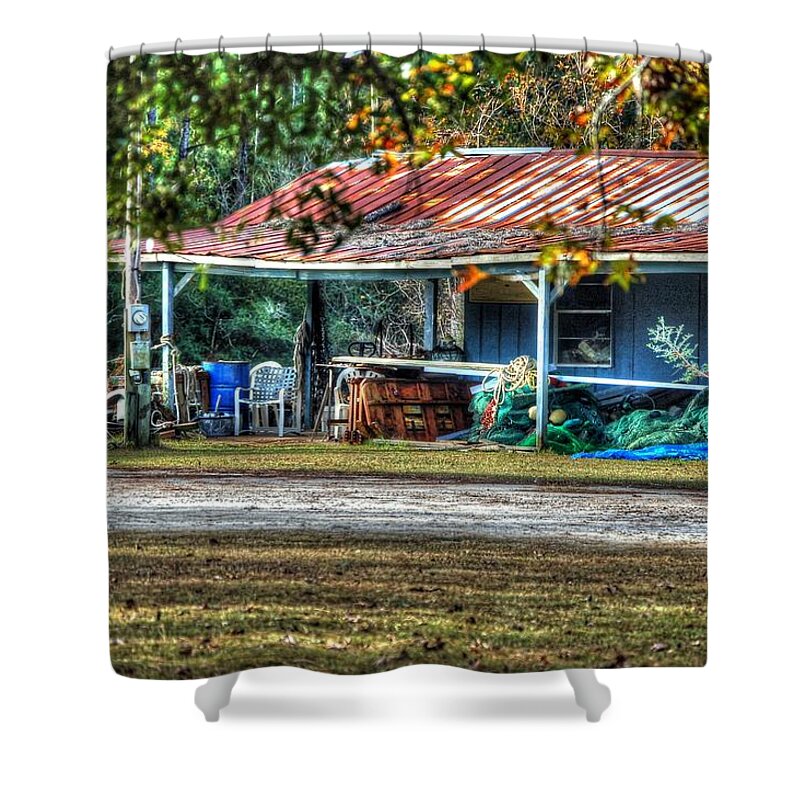 Alabama Shower Curtain featuring the digital art Fisherman's Garage by Michael Thomas