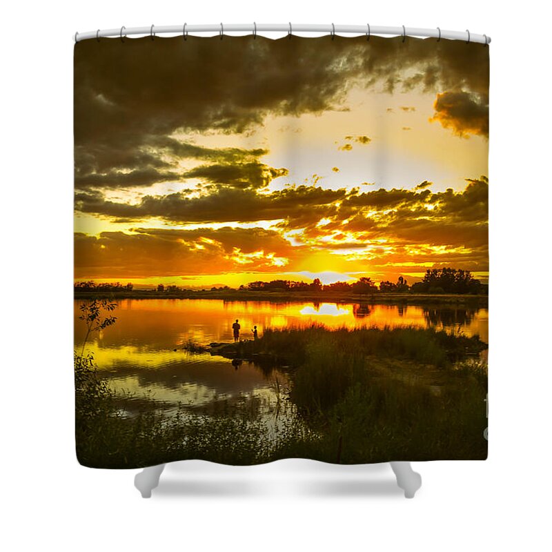 Red Shower Curtain featuring the photograph Fishermen Sunset II by Robert Bales