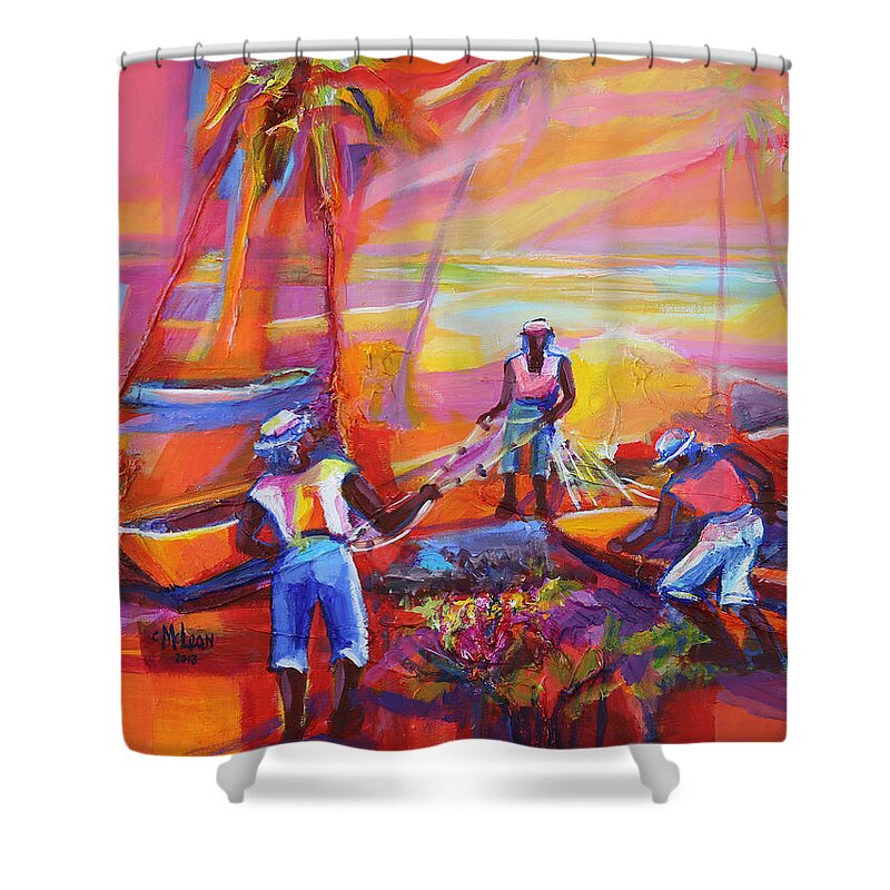 Abstract Shower Curtain featuring the painting Fishers of Men II by Cynthia McLean