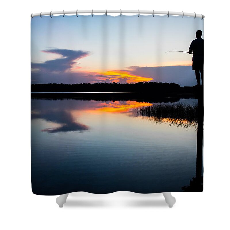 Unset Shower Curtain featuring the photograph Fishing At Sunset by Parker Cunningham