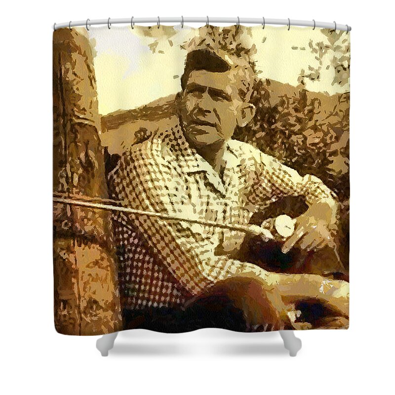 Andy Griffith Shower Curtain featuring the digital art Fishing From The Dock by Paulette B Wright