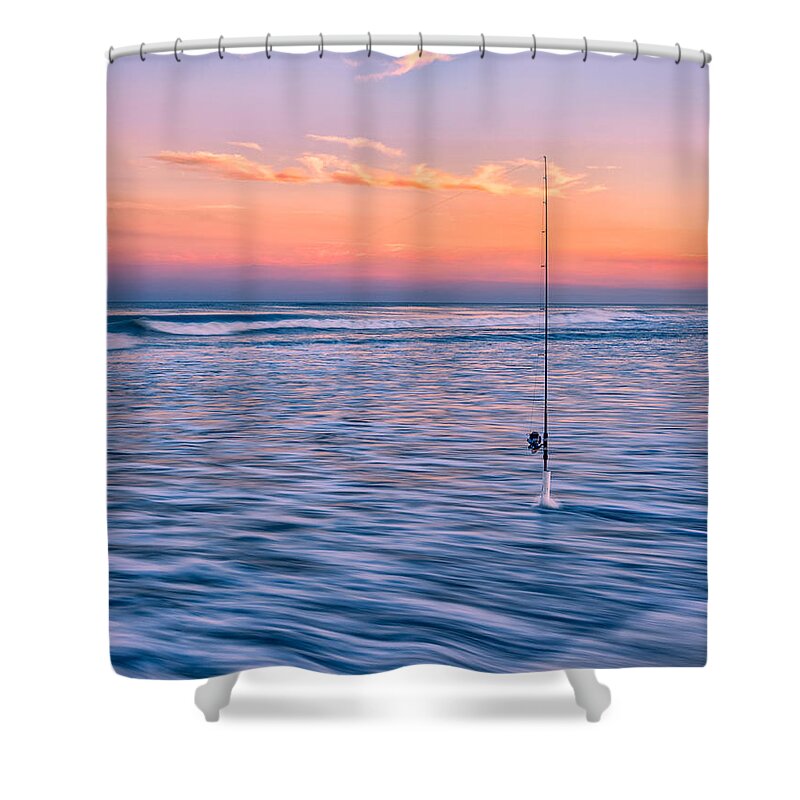 Fishing Shower Curtain featuring the photograph Fishing the Sunset Surf - Vertical Version by Mark Rogers