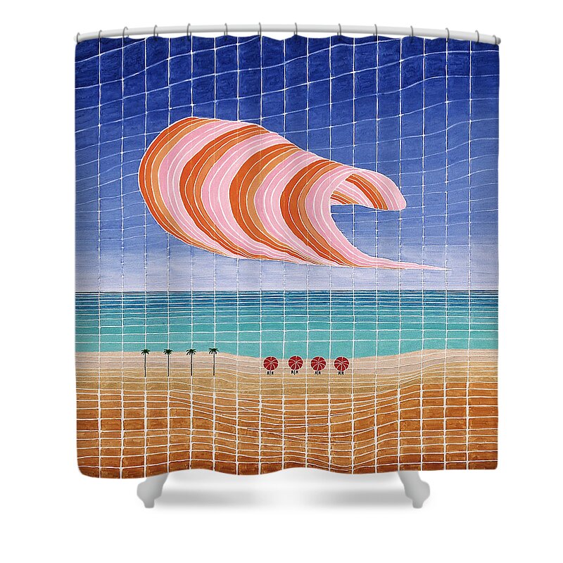 3d Shower Curtain featuring the painting Five Beach Umbrellas by Jesse Jackson Brown