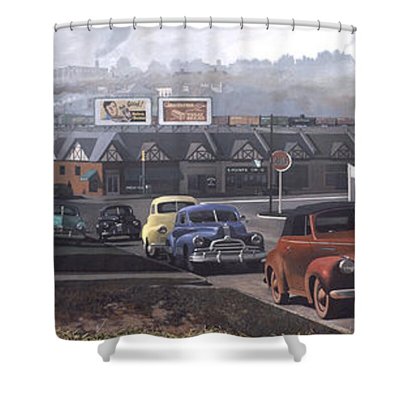 Five Points Shower Curtain featuring the painting Five Points - 1948 by Blue Sky