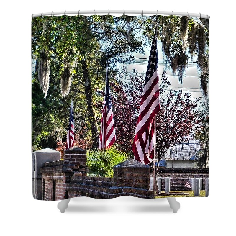Victor Montgomery Shower Curtain featuring the photograph Flags That Stand by Vic Montgomery