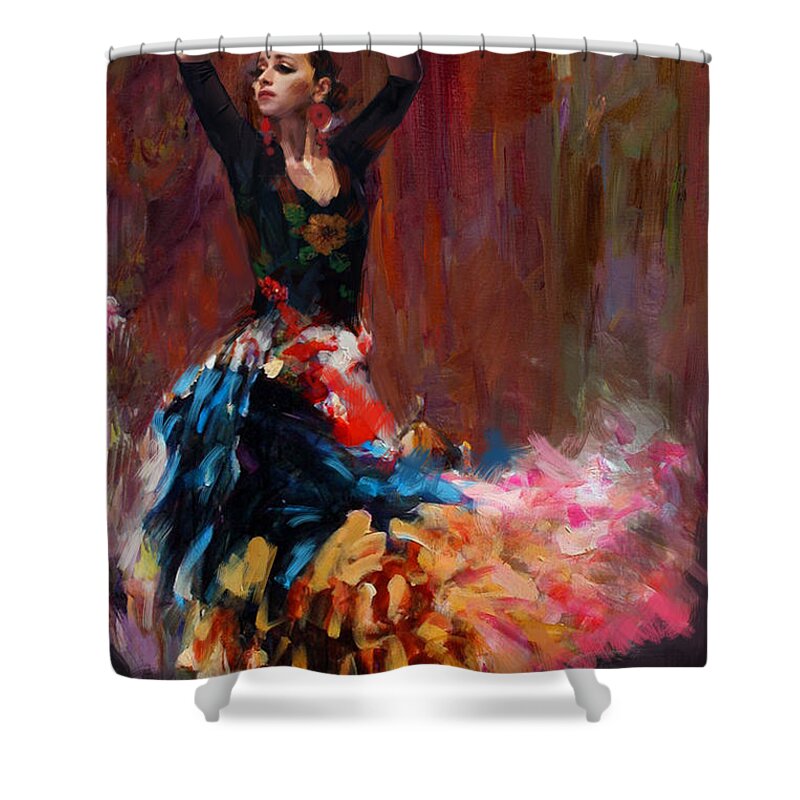 Jazz Shower Curtain featuring the painting Flamenco 50 by Maryam Mughal