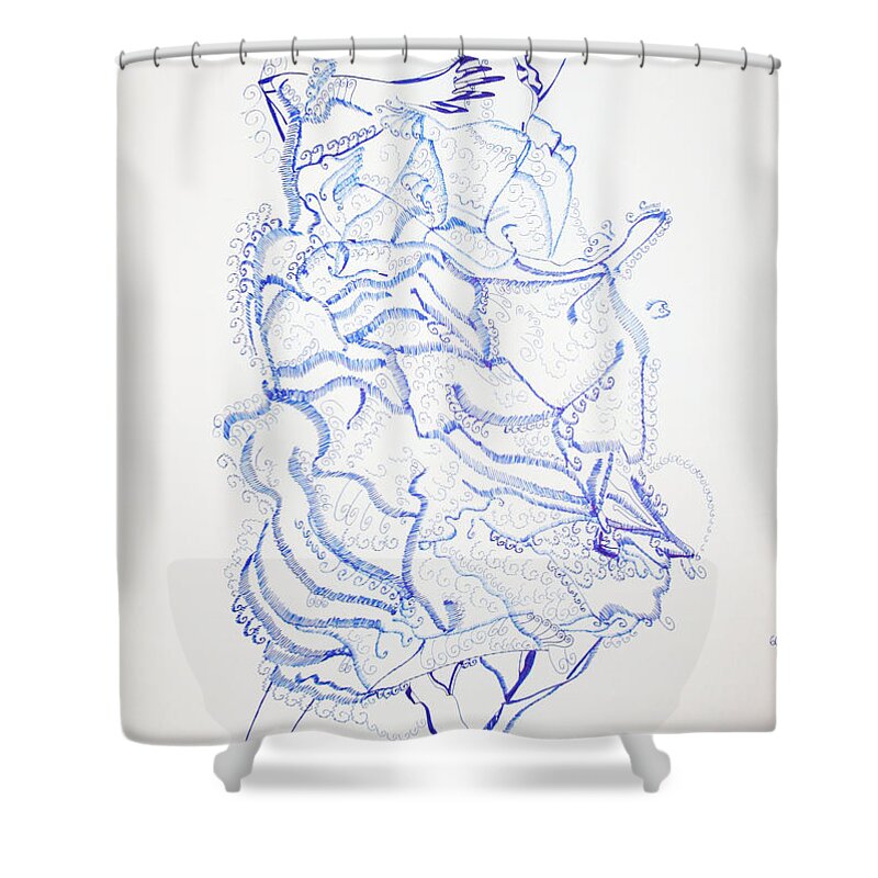 Jesus Shower Curtain featuring the drawing Flamenco - Spain by Gloria Ssali