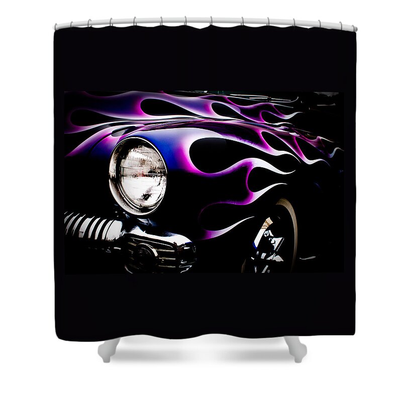 Classic Cars Photographs Shower Curtain featuring the photograph Flaming Classic by Joann Copeland-Paul