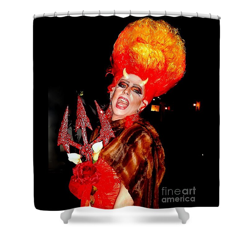 Nola Shower Curtain featuring the photograph Halloween Flamming Devilish Deva Costume In The French Quarter Of New Orleans by Michael Hoard