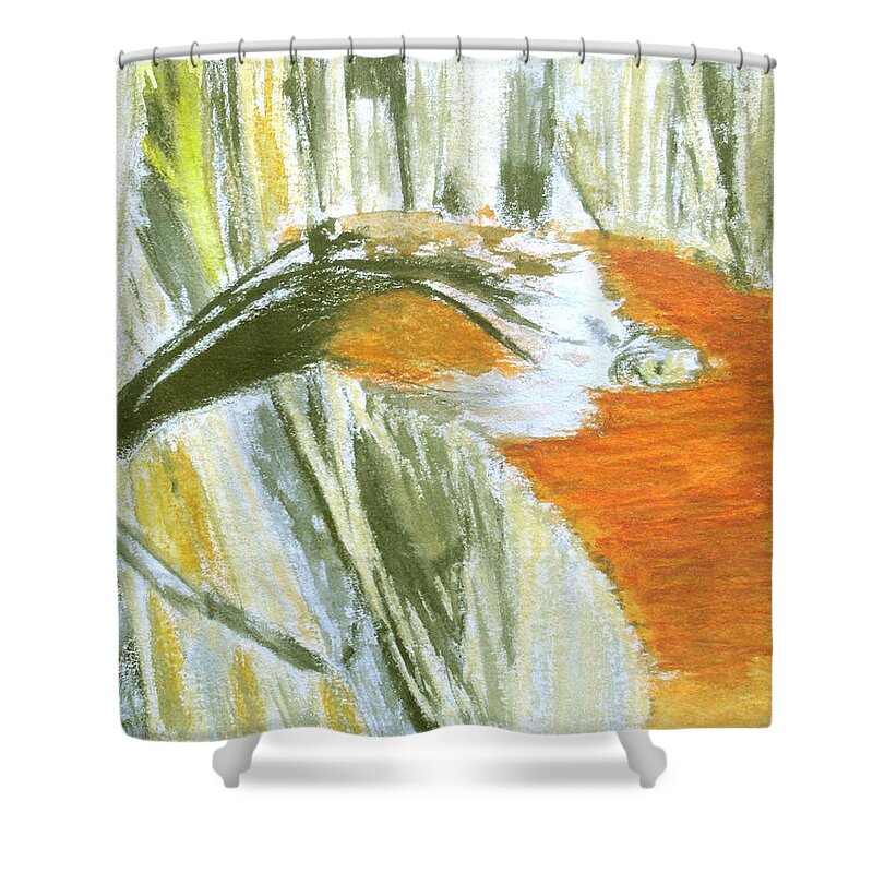 Flamingo Shower Curtain featuring the pastel Flamingo by Claudia Goodell