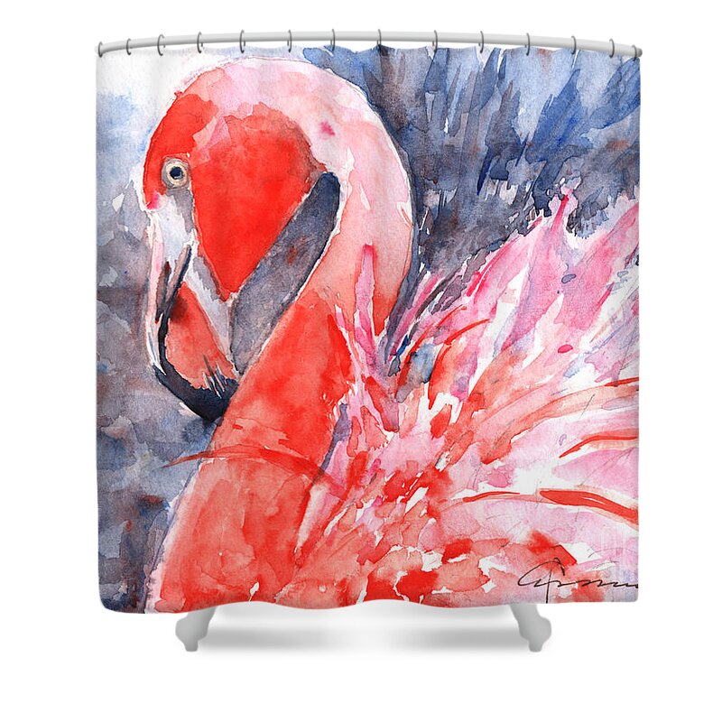 Flamingo Shower Curtain featuring the painting Flamingo by Claudia Hafner