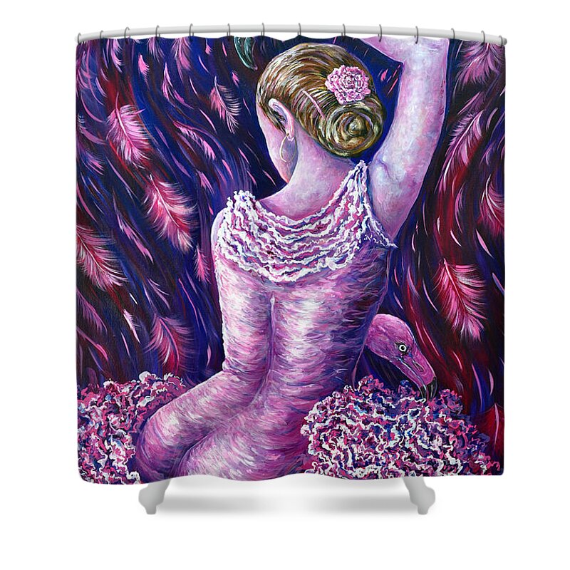 Flamingo Shower Curtain featuring the painting Flamingo Dancer by Gail Butler