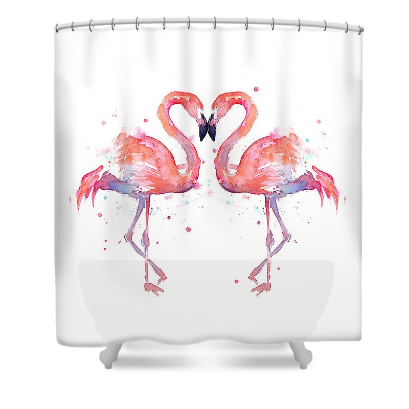 Watercolor Shower Curtain featuring the painting Flamingo Love Watercolor by Olga Shvartsur