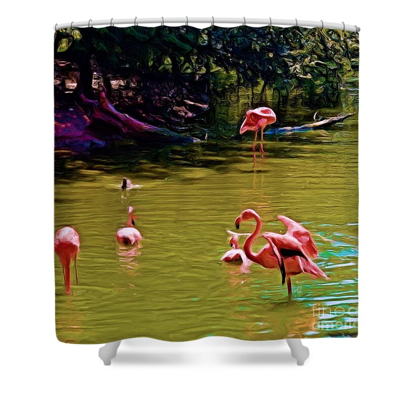 Flamingo Shower Curtain featuring the photograph Flamingo Party by Luther Fine Art