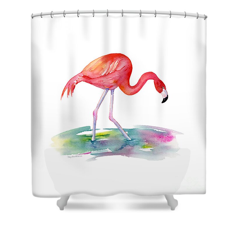 Flamingo Shower Curtain featuring the painting Flamingo Step by Amy Kirkpatrick