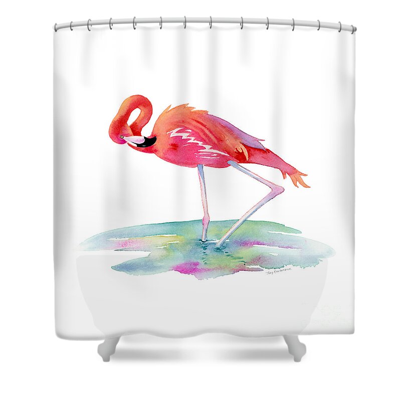 Flamingo Shower Curtain featuring the painting Flamingo View by Amy Kirkpatrick