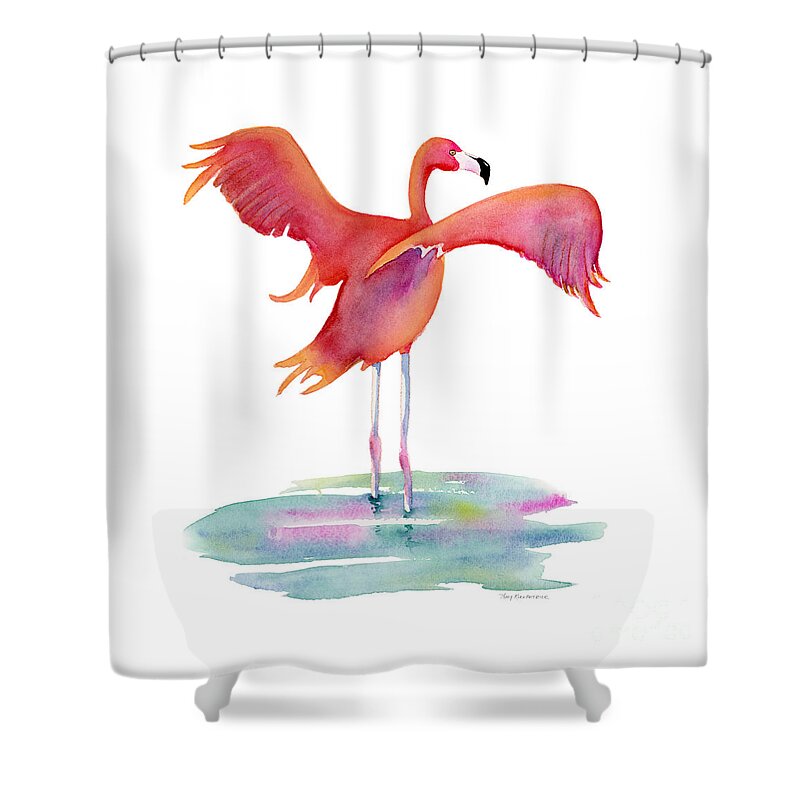 Flamingo Shower Curtain featuring the painting Flamingo Wings by Amy Kirkpatrick