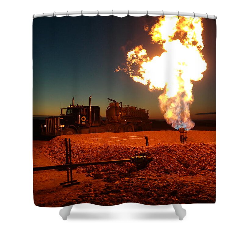 Trucks Shower Curtain featuring the photograph Flare And A Vacuum Truck by Jeff Swan