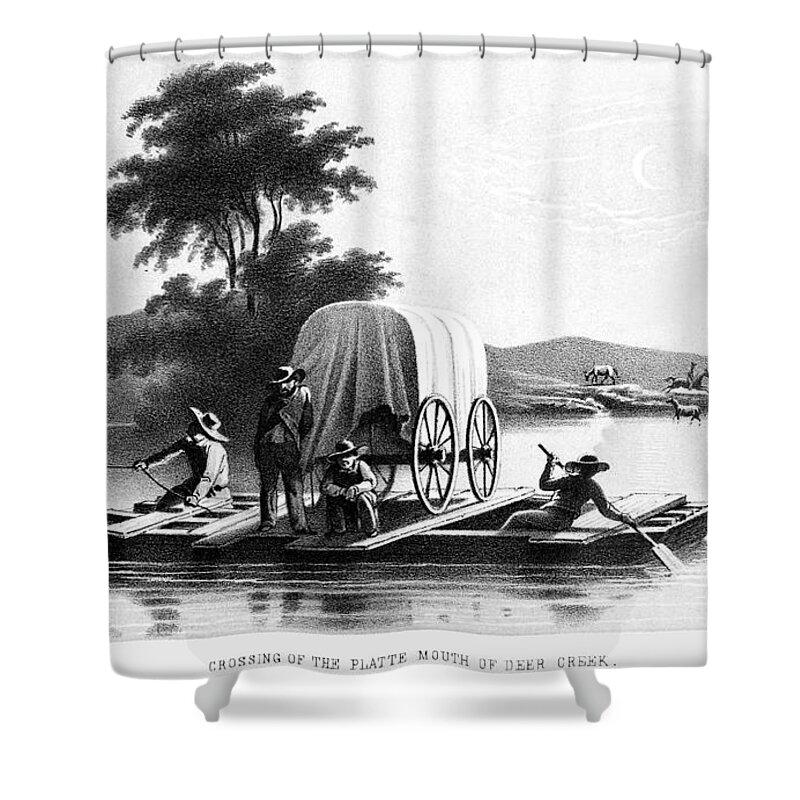 19th Century Shower Curtain featuring the painting Flatboat, Wyoming by Granger