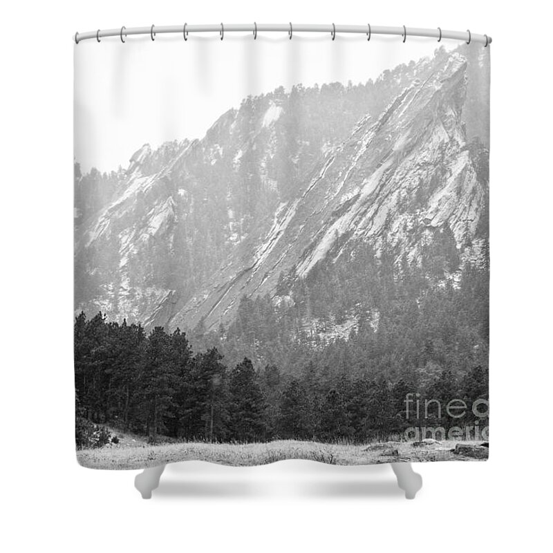 Flatirons Shower Curtain featuring the photograph Flatiron in Black and White Boulder Colorado by James BO Insogna