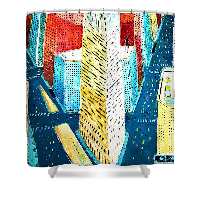Manhattan Shower Curtain featuring the painting The Flatiron of Manhattan by Habib Ayat