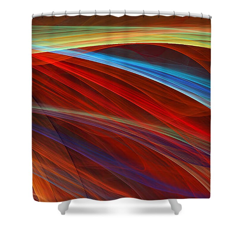 Red Shower Curtain featuring the digital art Flaunting Colors by Lourry Legarde