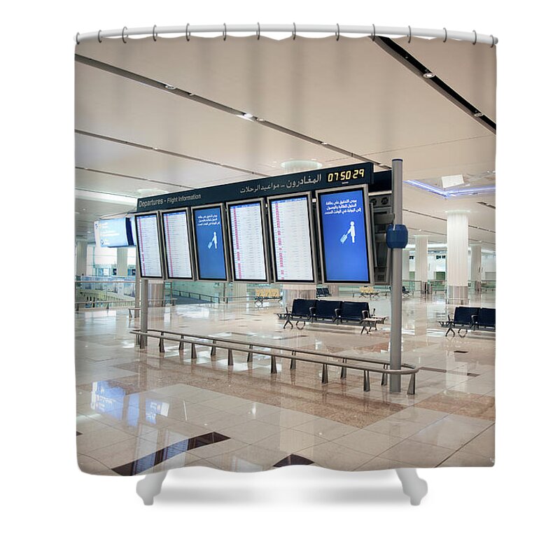 Architectural Column Shower Curtain featuring the photograph Flight Information Display Boards At by Gary John Norman
