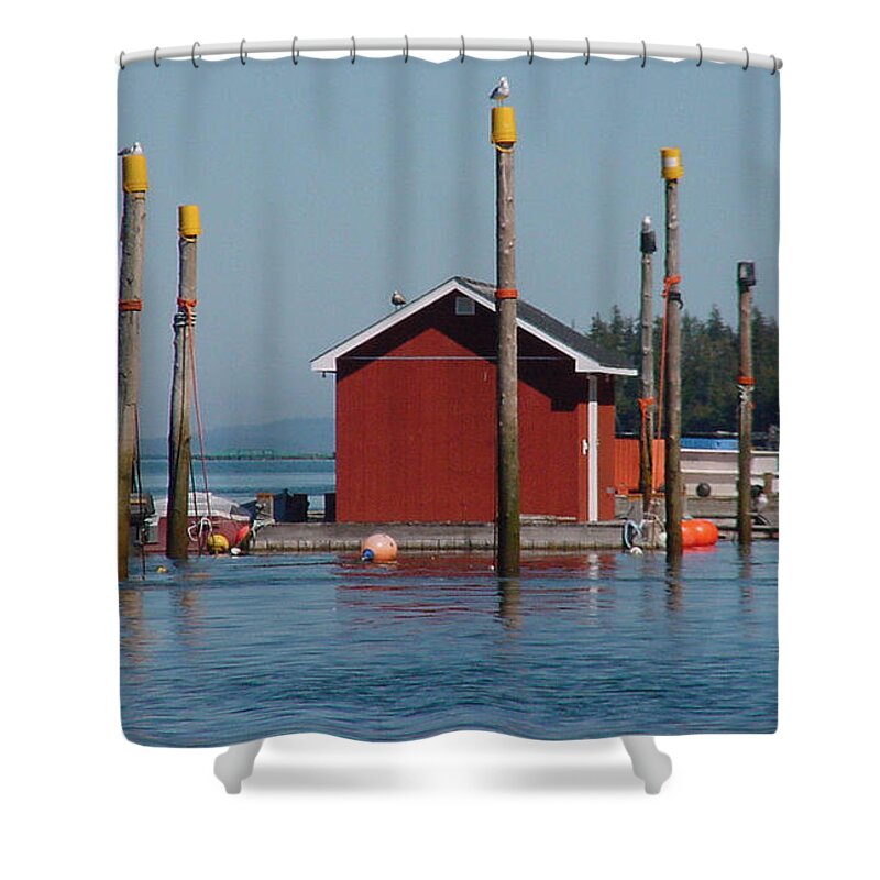 Bay Of Fundy Shower Curtain featuring the photograph Floating Fish Shack Bay of Fundy NB by Art MacKay