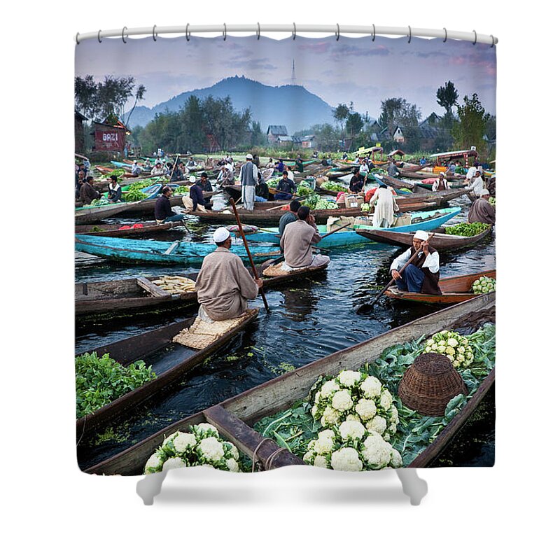 Srinagar Shower Curtain featuring the photograph Floating Market On Dal Lake by Richard I'anson