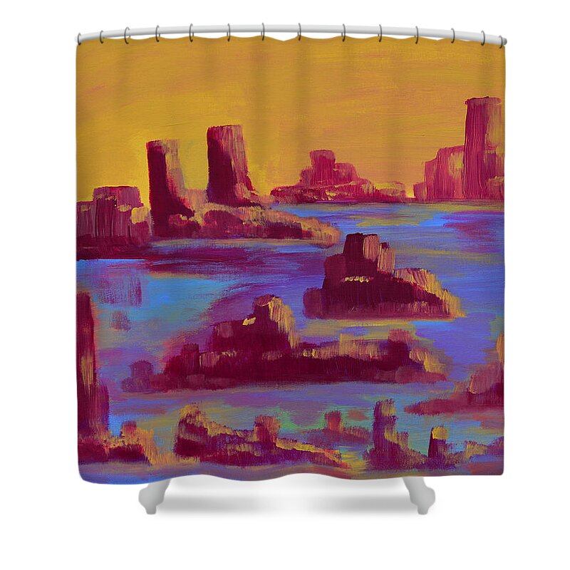 Canyon Shower Curtain featuring the painting Flooded Canyon by Donna Blackhall