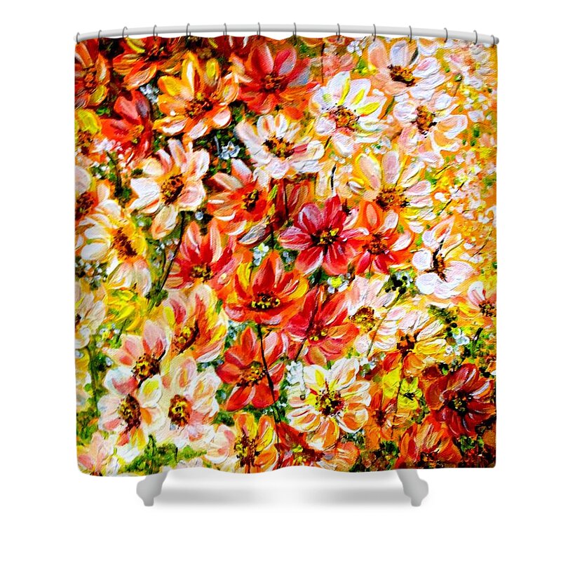Abstract Daises Shower Curtain featuring the painting Floral Abstract by Karin Dawn Kelshall- Best