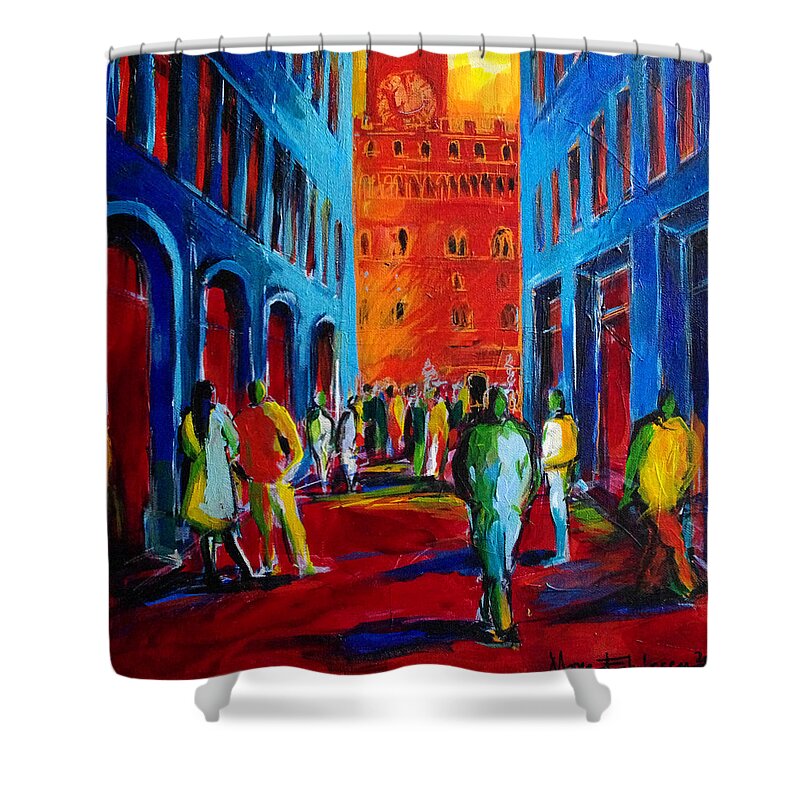 Florence Sunset Shower Curtain featuring the painting Florence Sunset by Mona Edulesco