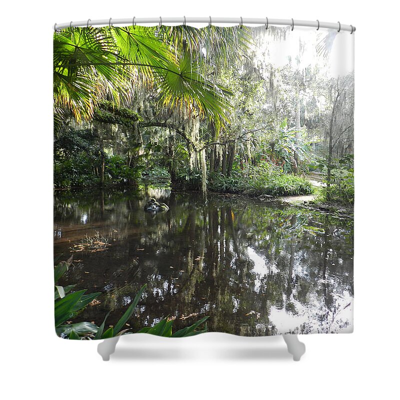 Nature Shower Curtain featuring the photograph Florida Garden Pond by Deborah Ferree