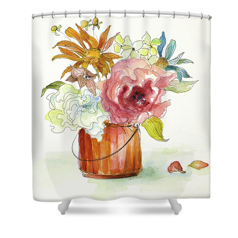 Flower Shower Curtain featuring the painting Flower Burst In Vase I by Lanie Loreth