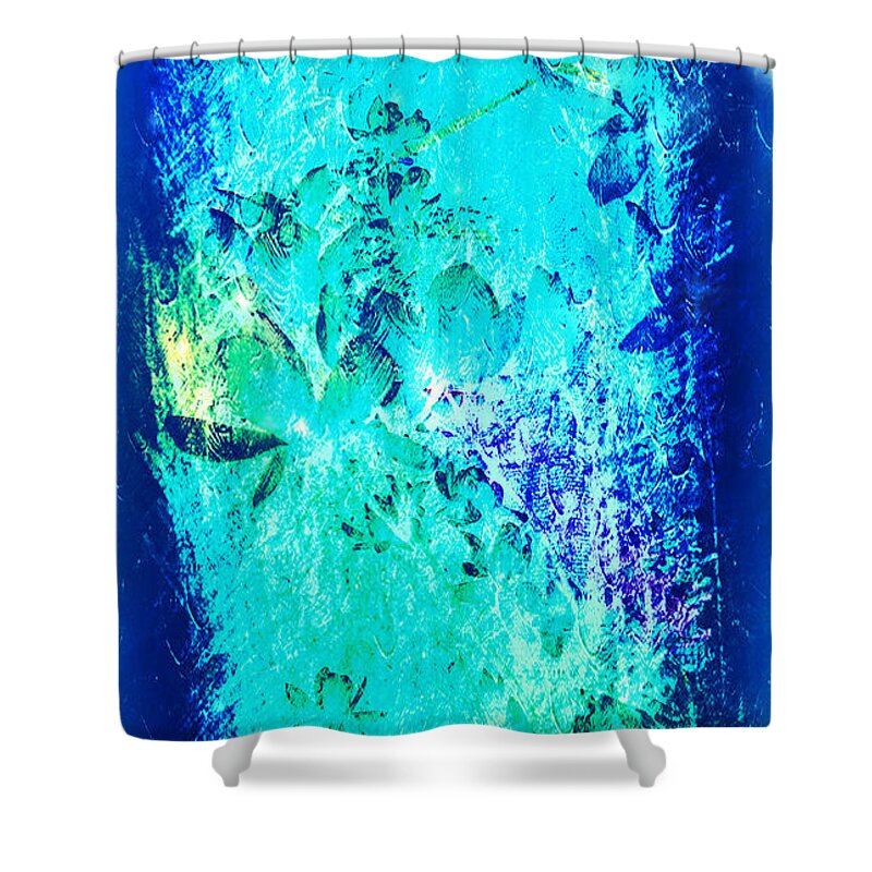Blue Art Shower Curtain featuring the mixed media Flower Shadows in Blue by Xueyin Chen