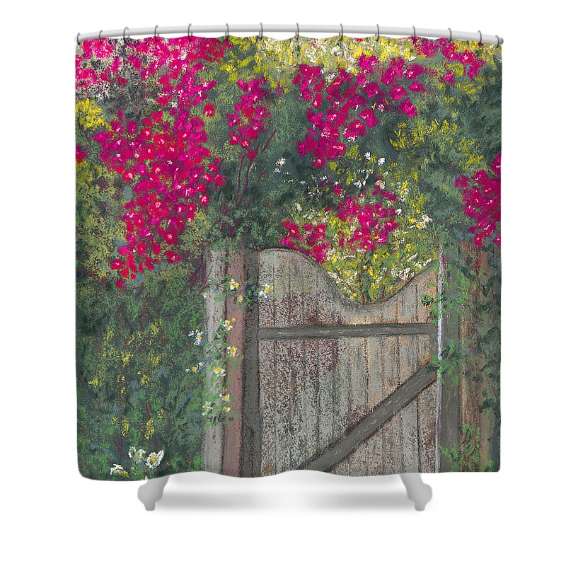 Flowering Vine Shower Curtain featuring the painting Flowering Gateway by Ginny Neece