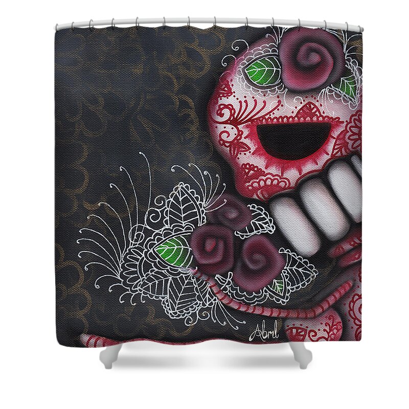 Day Of The Dead Shower Curtain featuring the painting Flowers for the Dead II by Abril Andrade