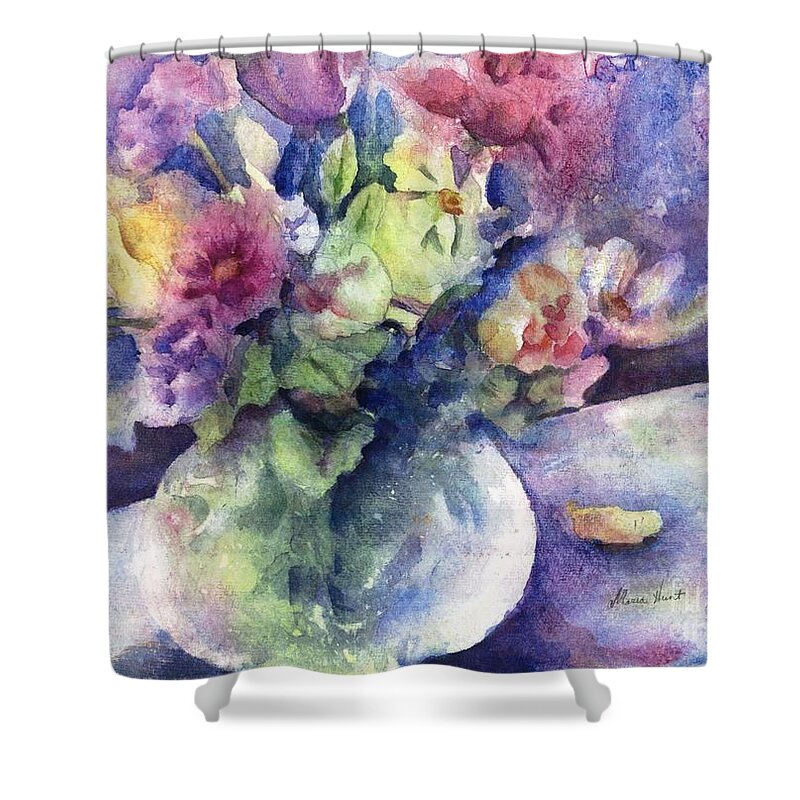 Sunflower Shower Curtain featuring the painting Flowers From the Imagination by Maria Hunt